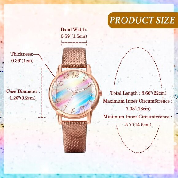 Stylish 32mm Rainbow Leather Watch for Women: Elegant & Precise Quartz Timepiece - Picture 7 of 7